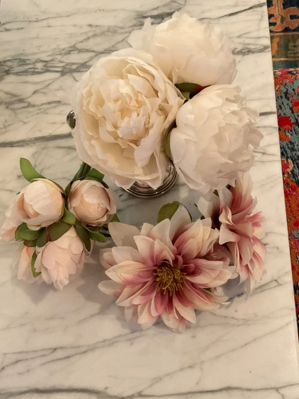 Set of three mini faux flower bouquets, vase not included